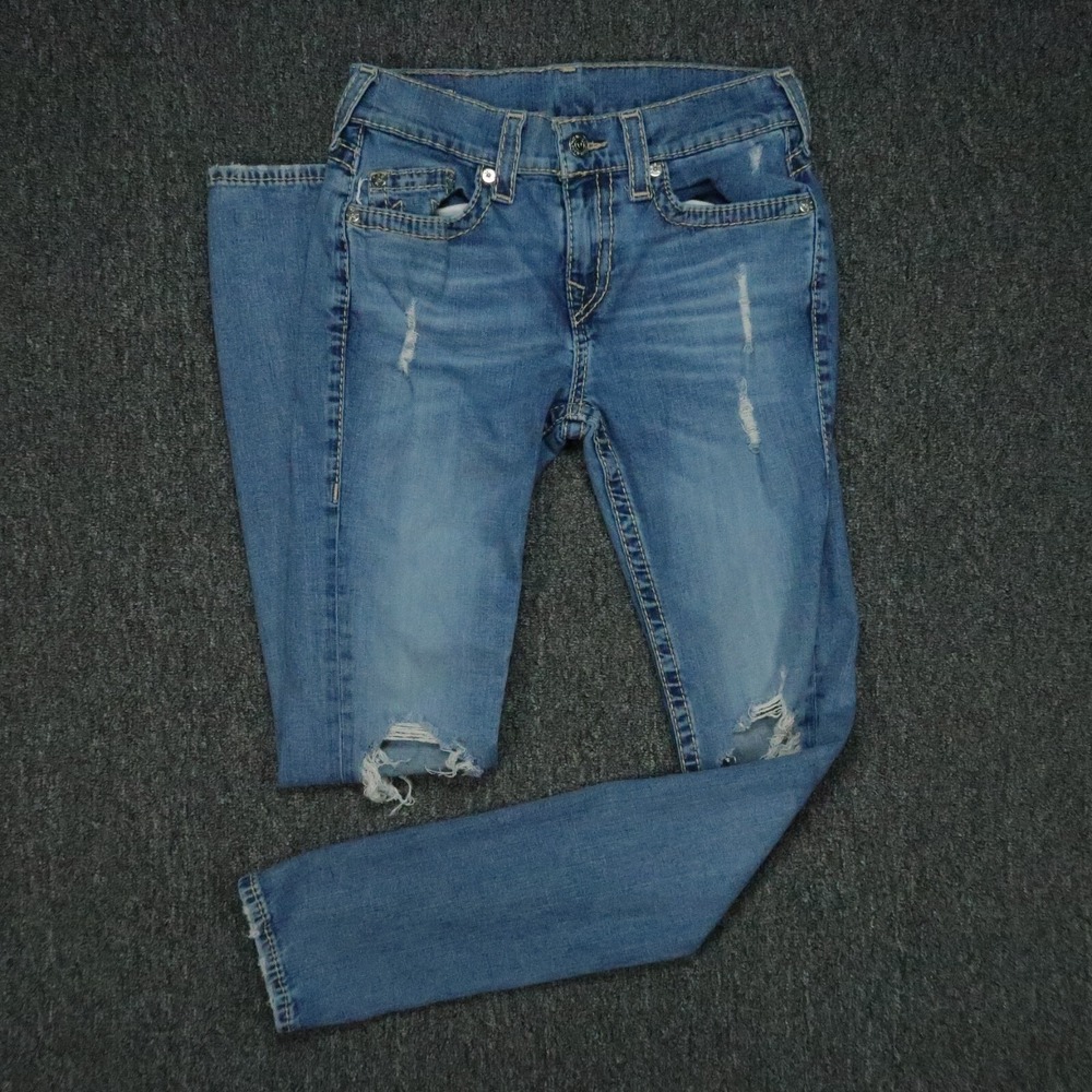 True Religion Jeans Mens 29x34 Blue‎ Rocco Relaxed Skinny Distressed No Flaps